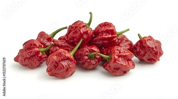 Fototapeta Pile of Carolina Reaper Peppers isolated on white background