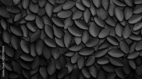 Fototapeta A close-up view of dark, smooth seeds arranged closely together, creating a textured, monochromatic pattern.