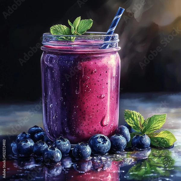 Obraz blueberry smoothie with mint