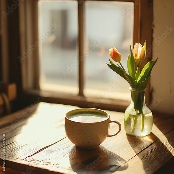 Obraz cup of coffee and flowers