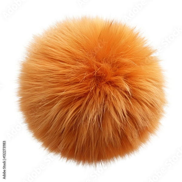 Obraz Realistic 3D Fluffy Orange Fur Ball with Soft, Detailed Texture on White Background