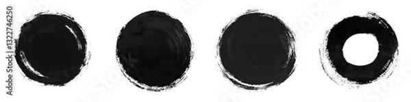 Fototapeta Set of Abstract Black Brush Stroke Designs in Minimal Monochrome Style  Grunge Textured Backgrounds with Splattered Smudged and Blotchy Patterns  and Contemporary Graphic Design Elements
