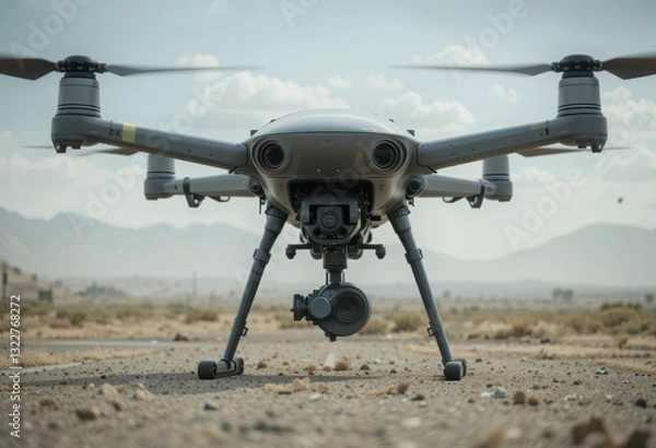 Fototapeta High-Resolution Drone on Desert Landscape with Mountains in Background