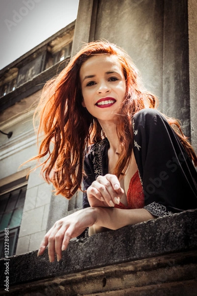 Fototapeta young woman relaxing on sofa