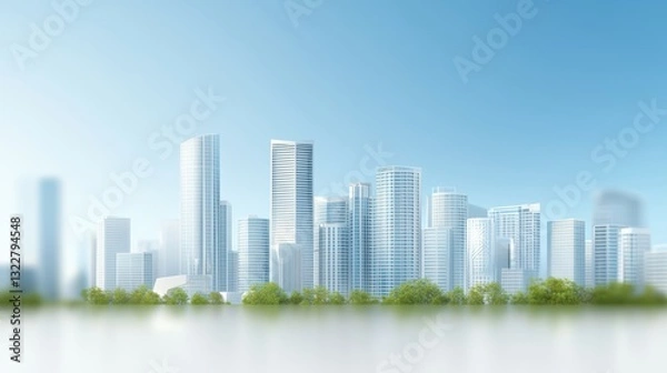 Fototapeta Magnificent cityscape, towering skyscrapers and lush green trees in harmony urban