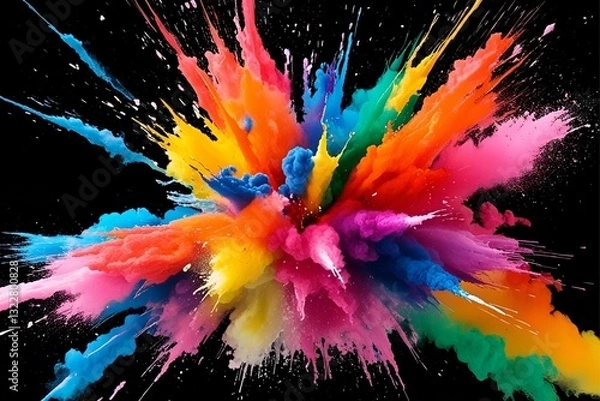 Fototapeta Beautiful explosion of colors, red, yellow, blue, pink, watercolor background paper design. Minimal plain full screen paper Simple with space for copying text A3 a4
