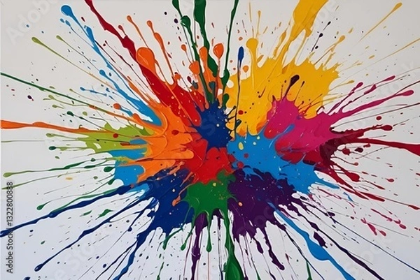 Fototapeta Beautiful explosion of colors, red, yellow, blue, pink, watercolor background paper design. Minimal plain full screen paper Simple with space for copying text A3 a4
