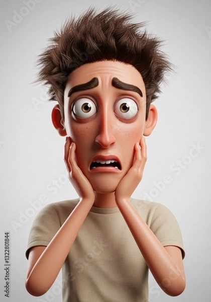 Fototapeta  Animated man with wide, scared eyes.