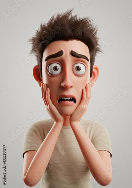 Fototapeta 3D illustration of a character with a scared expression.