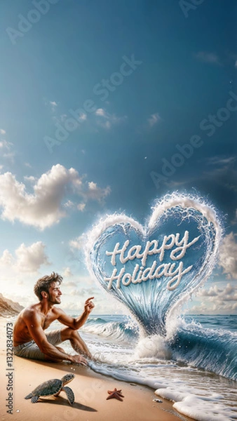 Fototapeta Seaside trip, Enjoy a Happy Holiday with Travel to the Beach, Playing and Smiling in the Sun.