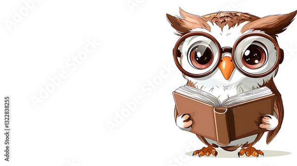 Fototapeta A cartoon owl is reading a book. AI Generated