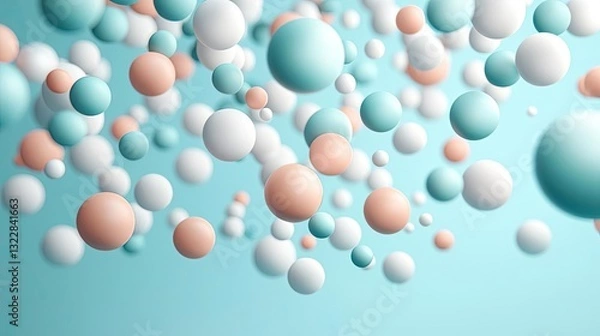 Fototapeta 3D abstract art background idea. Vibrant abstract depiction of floating spheres in soft colors against a tranquil background.
