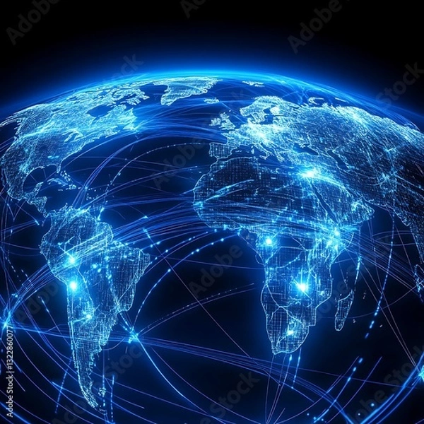 Fototapeta Digital blue globe with binary code illustrates global internet connection