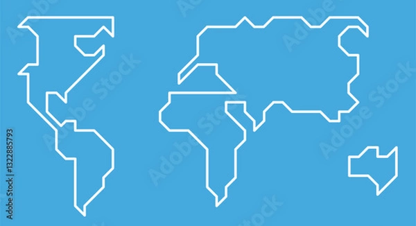 Obraz Simple stylized world map. Minimal style continents outlines. Flat vector illustration isolated on white background.