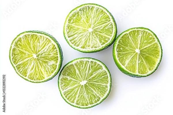 Obraz Fresh Sliced Lime Halves on White Surface Citrus Fruit Composition Bright Vibrant Tropical Flavor