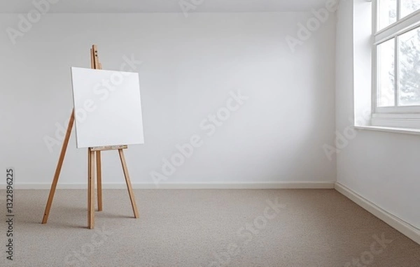 Fototapeta Blank Canvas on Easel in Bright Room Waiting for Artistic Creation