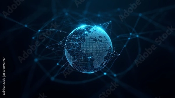 Fototapeta Digital Network Web: a complex structure of interconnected points, digital art, created