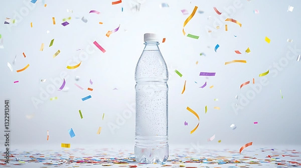 Obraz Celebratory water bottle party location product image festive atmosphere front view refreshment concept