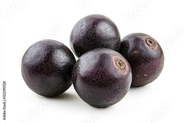 Fototapeta Grouping of Fresh Plump Black Fruits Displaying their Skin Texture on Clean White Table Background