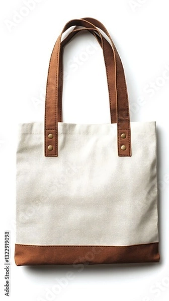Fototapeta A Simple Canvas Tote Bag with Brown Leather Handles