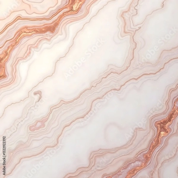 Fototapeta A warm and elegant rose gold marble background with soft pink and white swirls