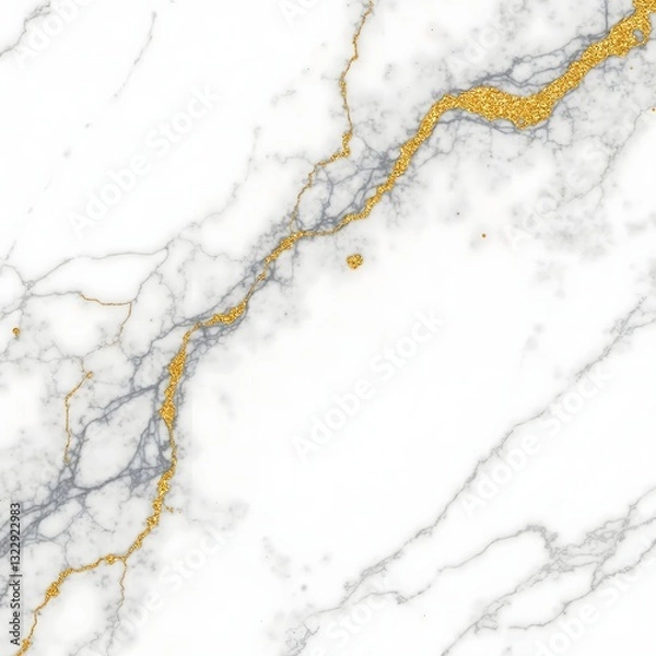 Fototapeta A luxurious marble texture background with soft golden veins running through a white and gray surface, polished and elegant