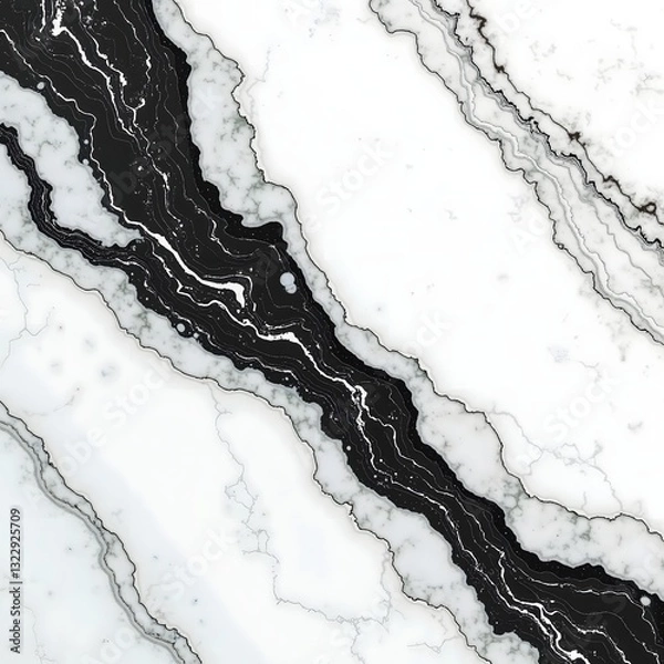 Fototapeta A high-contrast white and black marble background with bold