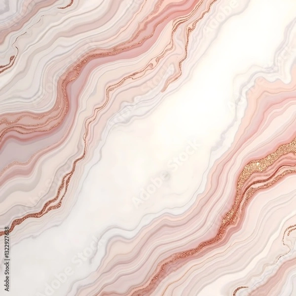 Fototapeta A warm and elegant rose gold marble background with soft pink and white swirls