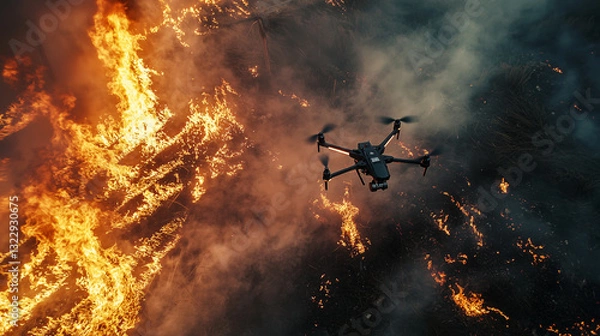 Fototapeta Aerial photography with drones of a raging fire in forest