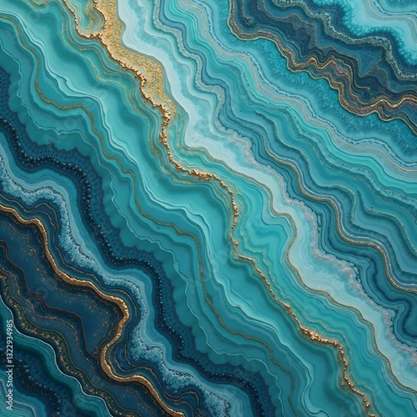 Fototapeta An exotic turquoise marble texture with fluid waves of blue and green,