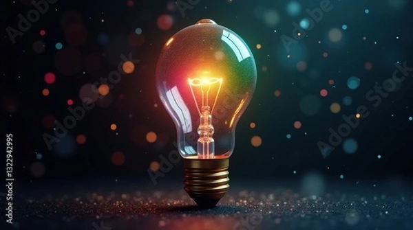 Obraz ethereal floating light bulb emanating rainbow prismatic light