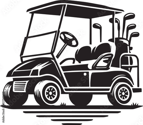 Fototapeta Black Golf cart silhouette vector, Golf cart vector illustration, Golf cart logo vector, Golf cart silhouette vector black and white