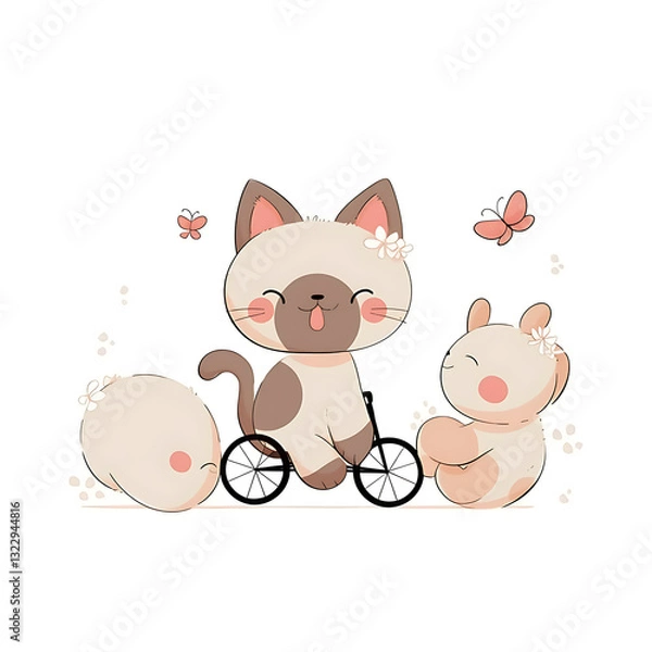 Obraz Playful and whimsical cat illustrations in vibrant and minimalist designs