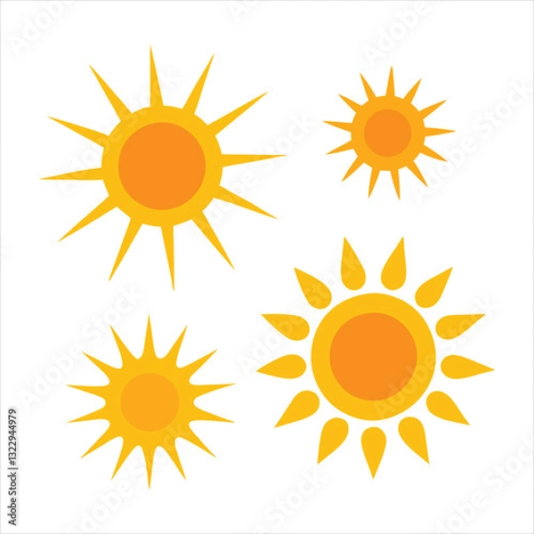 Fototapeta Set of yellow orange sun isolated on white background A symbol of rest heat vacations