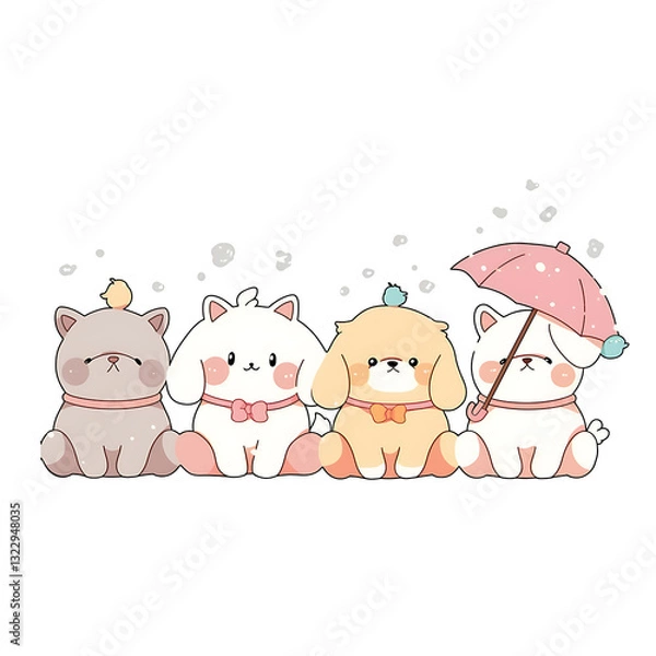 Fototapeta Playful and whimsical dog illustrations in vibrant and minimalist designs.