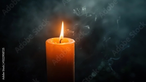 Fototapeta A candle burning brightly in the darkness, a beacon of hope in challenging times.