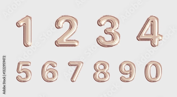 Obraz Rose gold number balloons. Festive, realistic scene. Vector illustration of numbers from 0 to 9.