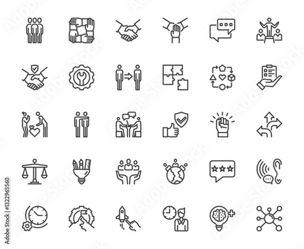 Fototapeta Vector icon set of teamwork employee leadership cooperation and related, human resource growth and success concept, 48x48 pixel perfect editable stroke for website media mobile app development