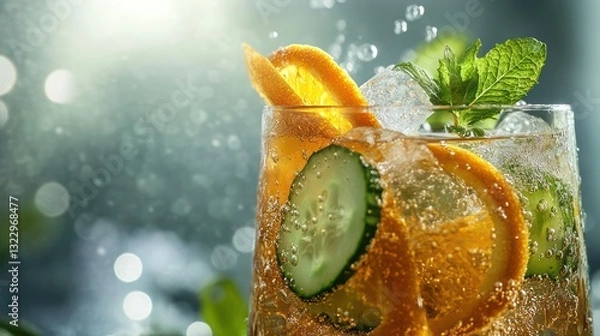 Fototapeta Refreshing Pimms Cocktail with Fruits By Generated AI