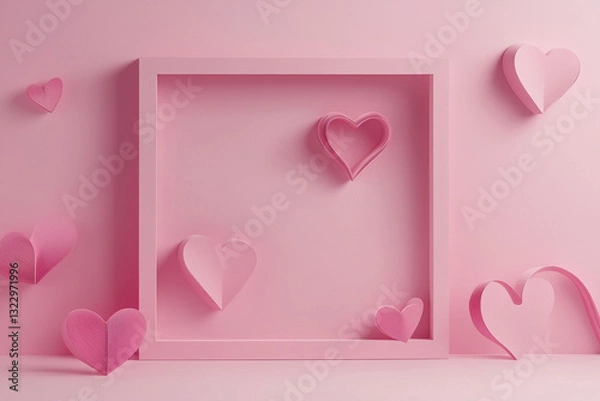 Fototapeta Pink heart frame with hearts on a pink background for Valentine's Day greeting card design