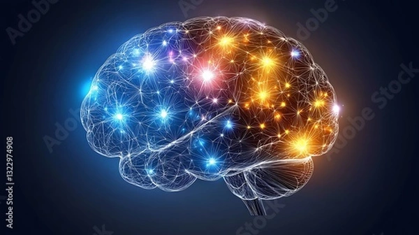 Fototapeta Illuminated Human Brain Neural Networks and Synaptic Activity Visualization