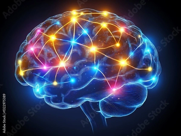 Obraz Illuminated Human Brain Neural Networks and Synaptic Activity Visualization