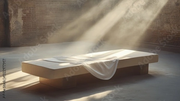 Fototapeta A leotard draped over a gymnastics beam, illuminated by soft lighting.