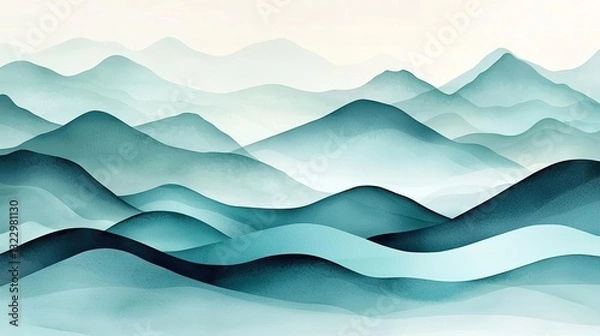 Fototapeta Abstract landscape background idea. Serene waves of blue and green create a calming abstract landscape.