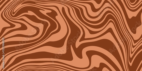 Obraz Abstract brown psychedelic waves print background. 1970s trippy seamless pattern. Marble acrylic swirl pattern. Coffee or chocolate liquid texture.