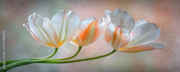 Fototapeta Three tulips, soft background, spring