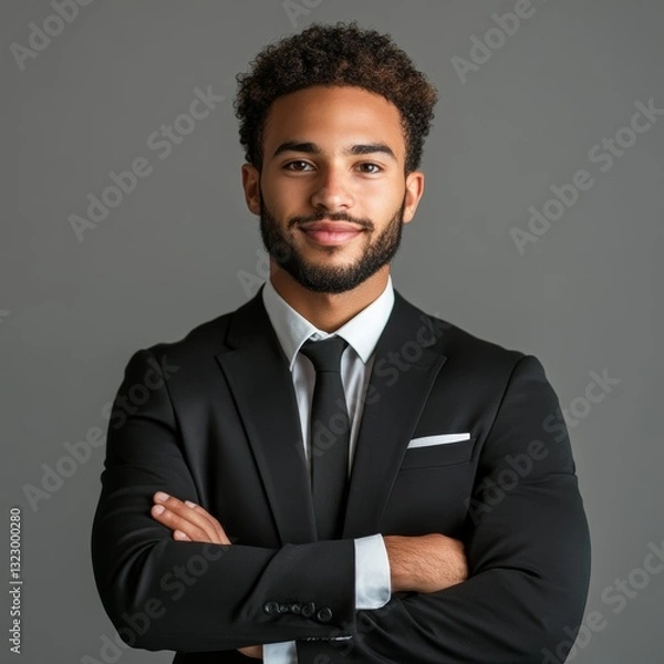 Fototapeta A man in a suit and tie is posing for a photo
