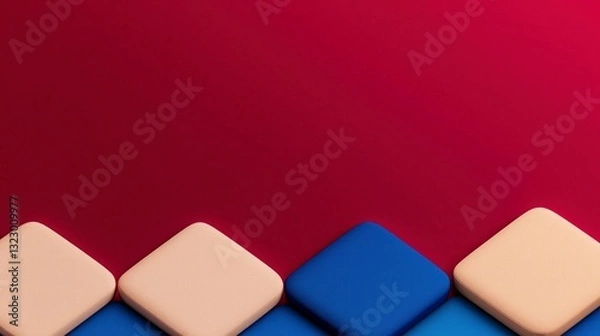 Fototapeta Abstract Geometric Shapes  Pink  Blue  Beige Cubes on Red Background