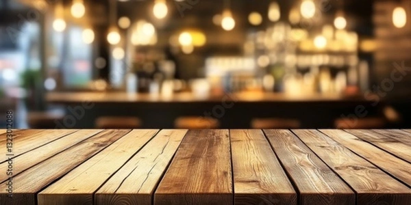 Obraz Wooden table top on blur kitchen room background,Modern Contemporary kitchen room interior