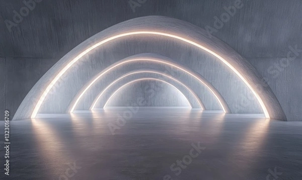Obraz 3d render of abstract futuristic arch architecture with neon light and empty concrete floor